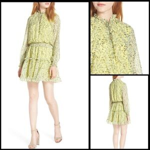 NSR Emma Drop Waist Yellow Floral Ruffle Long Sleeve Smocked Soft Girl Dress S